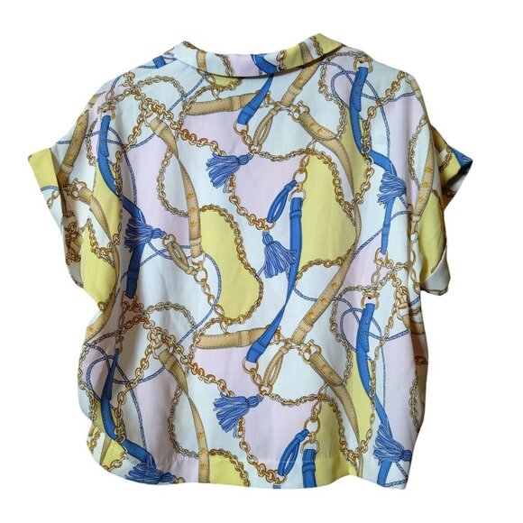 FOREVER 21 Contemporary Women's XS Short Sleeve Button Front Blouse Cropped - Picture 5 of 5